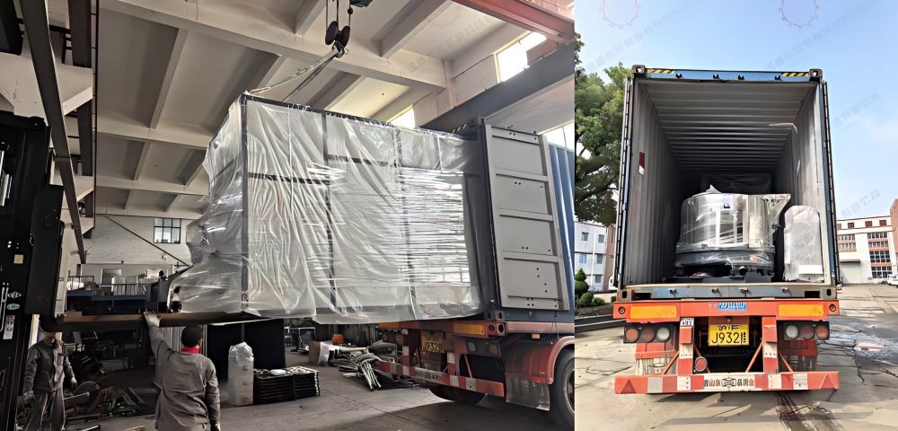 cone yarn dryer and hydro extractor loaded into container for shipment to Pakistan