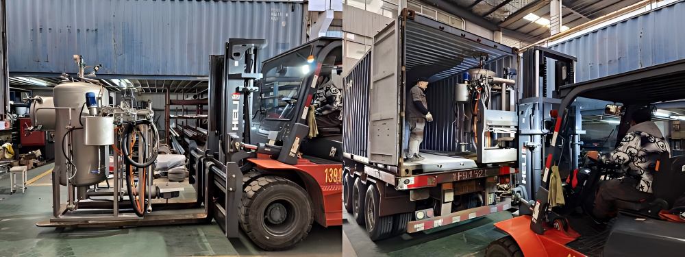 Loading two GSH-2-35 high temperature hank dyeing machines for shipment to Bangladesh