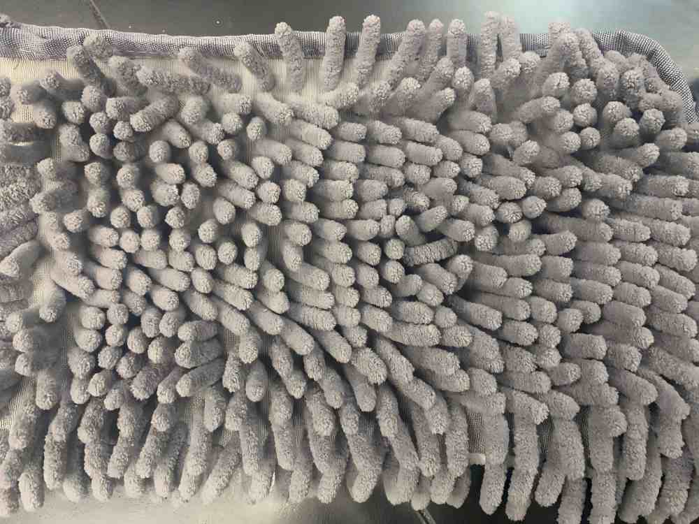 gray fluffy pile fabric sample