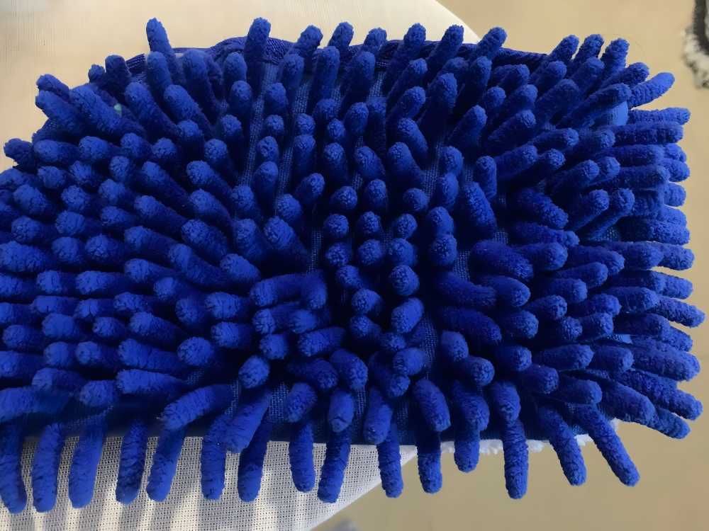blue fluffy pile fabric sample