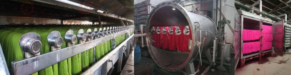 Hank Yarn Dyeing in Real Production Hank yarn dyeing machines in real production for sample dyeing, flexible orders and specialty yarn applications