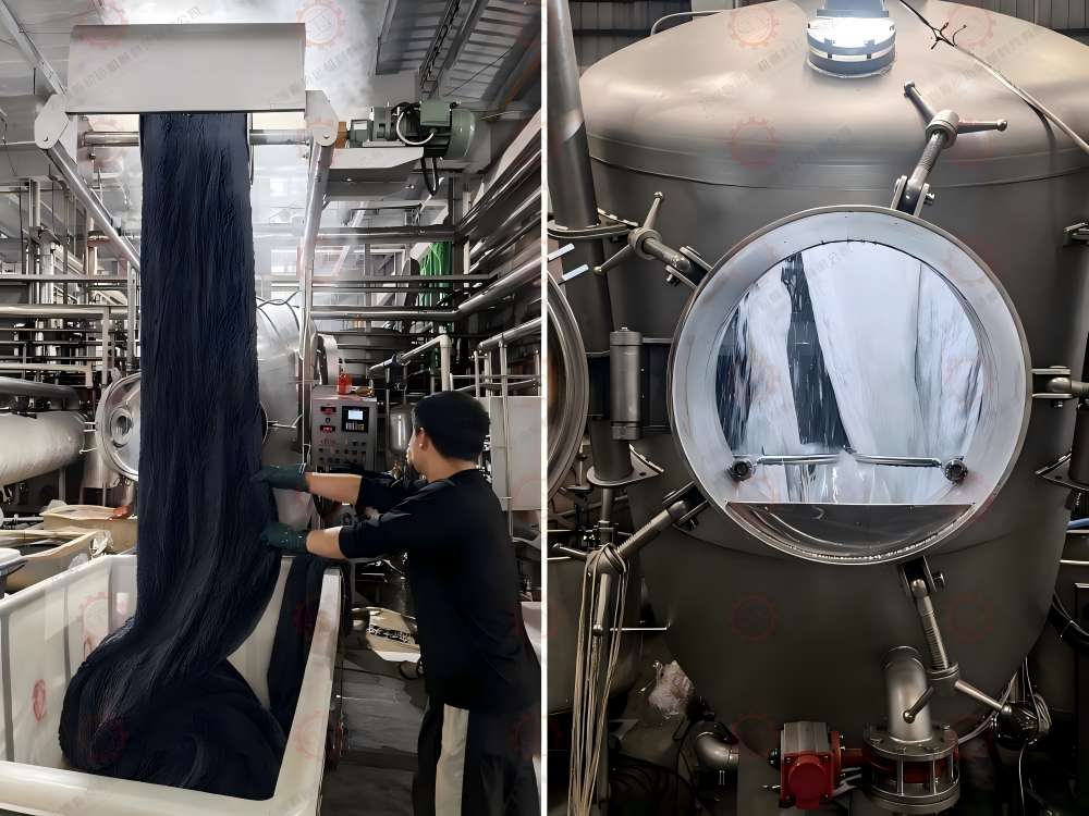 Low tension fabric dyeing machine operation for knitted fabric