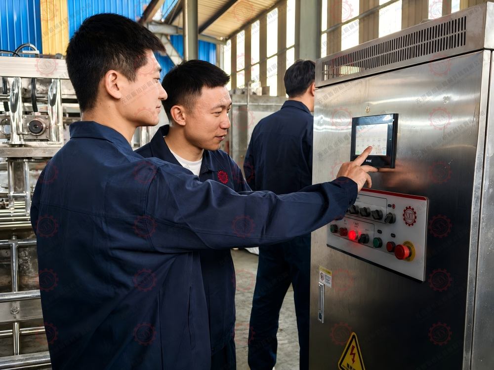 Operators setting process parameters on fabric dyeing machine control panel fabric dyeing machine control panel operation