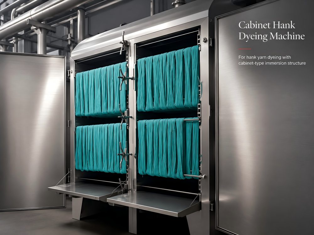 Cabinet type hank dyeing machine for yarn appearance and full immersion dyeing application