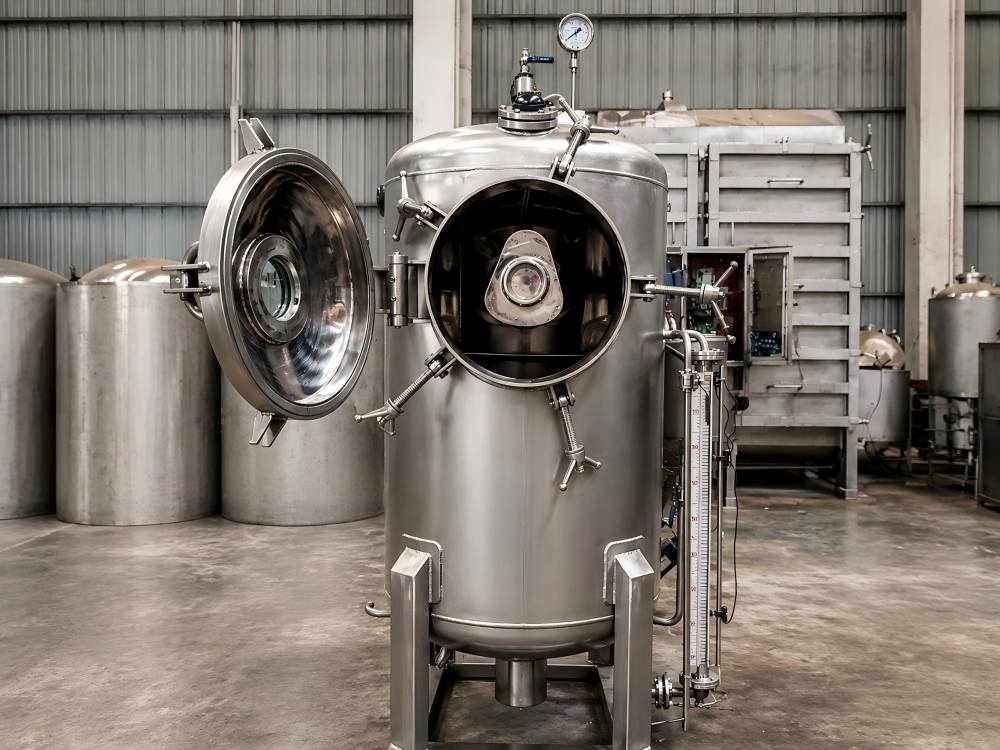 Front view of GSH-1-60 high temperature spray hank yarn dyeing machine with open chamber door