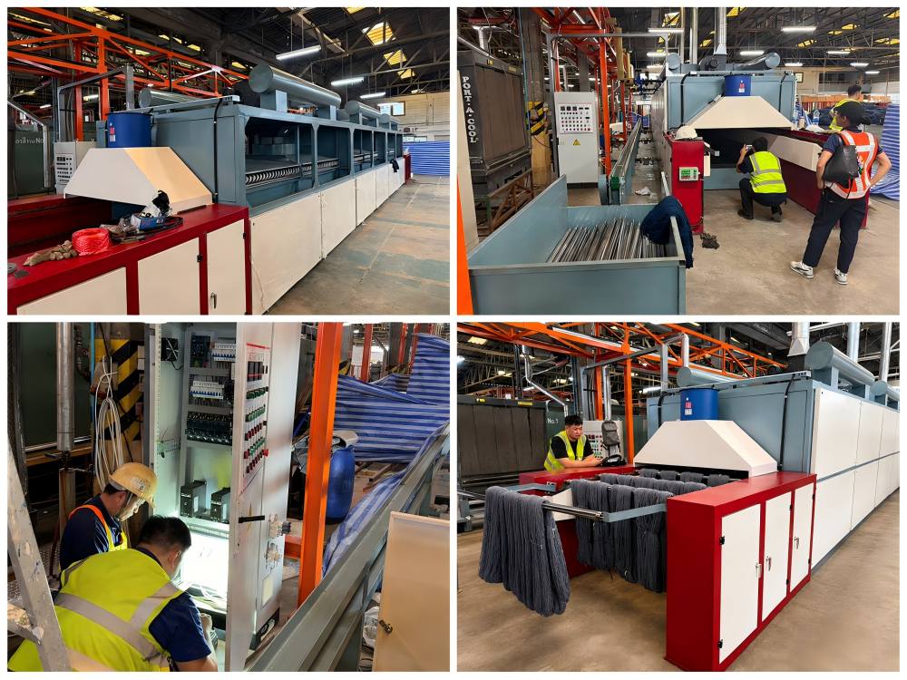 DC-6 continuous hank yarn dryer installation, mechanical inspection, electrical commissioning and trial operation in Thailand
