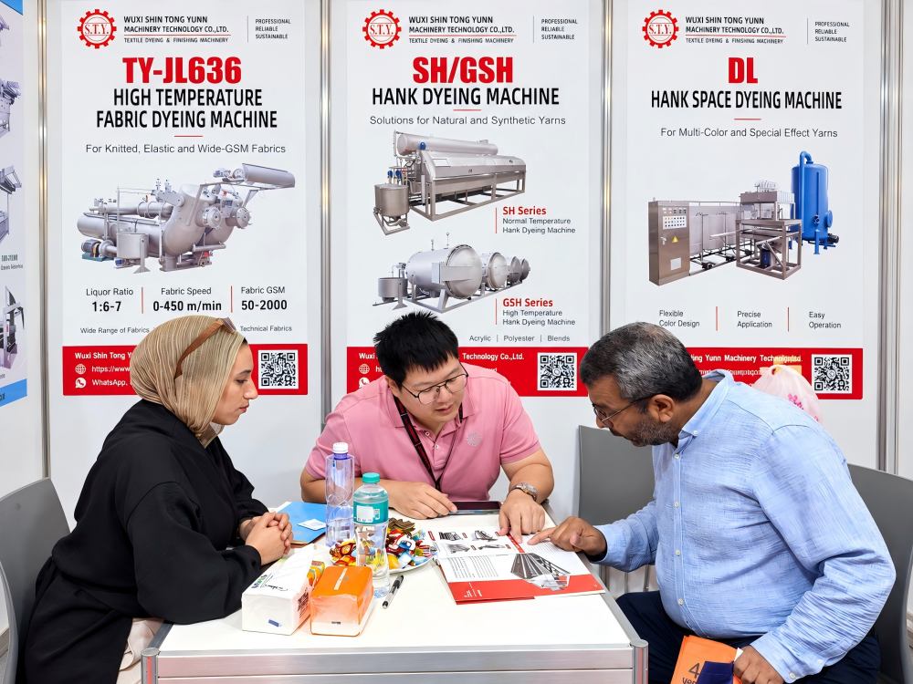 Dyeing Machine Technical Discussion at Booth 5E9 Technical discussion on dyeing machine selection at Shin Tong Yunn Booth 5E9